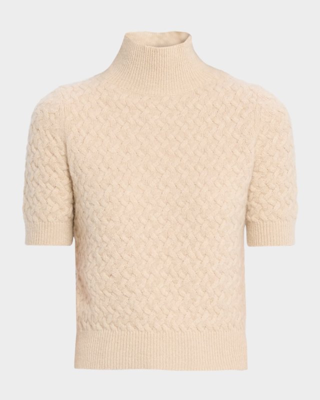 Boucle Cashmere Cable-Knit Turtleneck